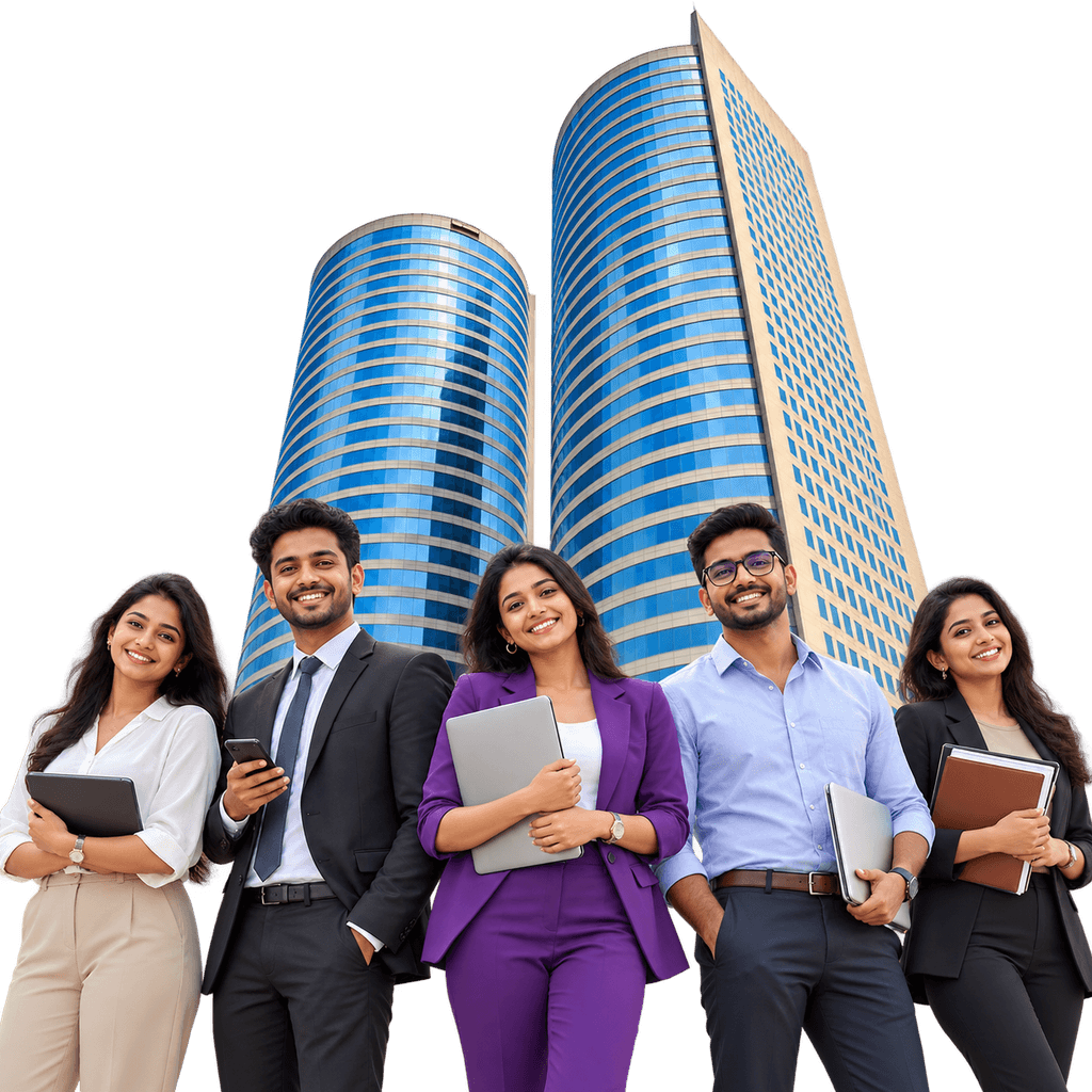 Professionals in front of the World Trade Center, Colombo